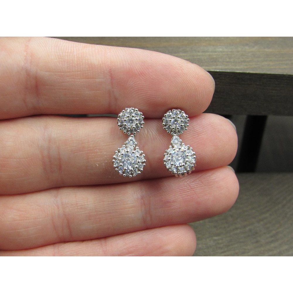 Sterling Silver Brilliant Round Halo Design CZ Earrings Vintage Wedding